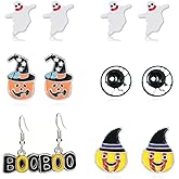 6 Pairs Halloween Stud Earrings for Women Cute Tiny Spider Web Pumpkin Ghost Bat Stud Earrings Halloween Outfits Accessories Costume Party Gift