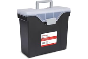 STAPLES File Box - Portable Storage Organizer, Letter Size, Black with Lift-Off Lid & Easy-Grip Handle