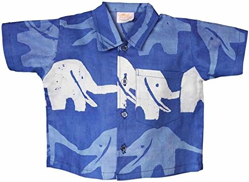 Global Craft Baby Button Down Shirt - Blueberry Elephants - Global Mamas (B)