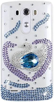 LG G Vista 2 Bling Case - Fairy Art Luxury 3D Sparkle Series Swan Heart Crystal Design Back Cover with Soft Wallet Purse Red Cloth Pouch - Blue