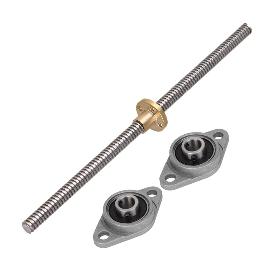 200mm Length 8mm Dia Silver Vertical 2mm Lead Screw Rod Pillow Block Mounted Bearing for 3D