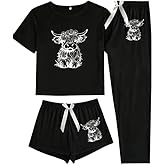 Tenna Teki Western Highland Cow Print Three-Piece Pajama Set for Women