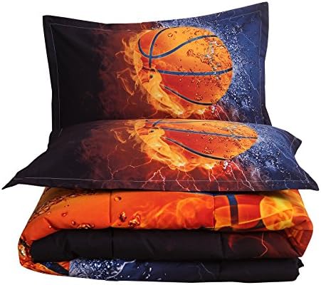 Basketball-themed microfiber comforter set, featuring a basketball design on the bedding quilt.