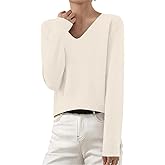 OIOLOYJM Cashmere Sweaters for Women 2026 V Neck Long Sleeve Tops Lightweight Knitted Pullovers Merino Wool Sweater