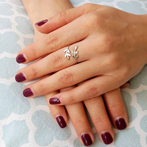 Amazon Com Sterling Silver Leaf Ring Branch Ring Dainty Delicate Stylish Ring Gift For Her Layering Ring Nature Jewelry Adjustable Ring Stacking Rings Handmade