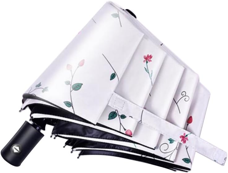 Flower Umbrella Folding Umbrella Auto Open Close Automatic Umbrella 8 Ribs Umbrellas Windproof 99% Anti UV Sun&Rain Travel Umbrella Golf Umbrella Lightweight Portable (White)