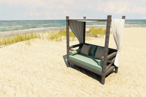 Forever Patio Hampton Modern Outdoor Wicker Canopy Day Lounger with Turquoise Sunbrella Cushions (SKU FP-HAM-CPL-HT-SP)