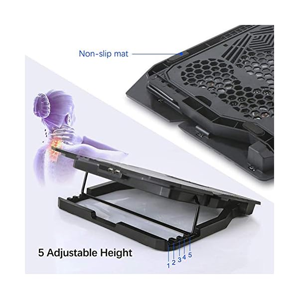 TopMate-C5-Laptop-Cooler-Cooling-Pad-Quiet-Cooling-Fan-2400-RPM-High-Speed-5-Adjustable-Height-Cooling-Stand-With-LCD-Screen-Suitable-for-10-156-Laptop Laptop Cooling Pad