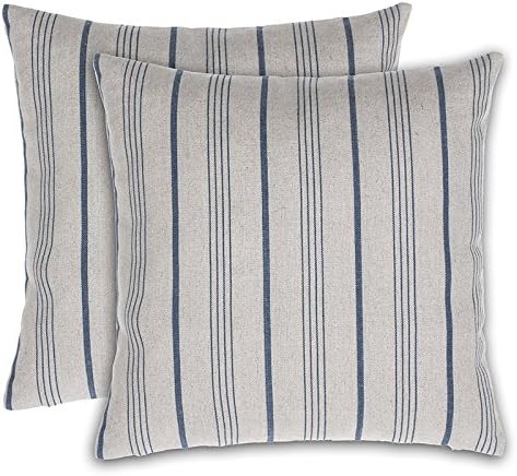 14Karat Home Burlap Stripe Throw Pillow, 17" L x 17" W, Blue, Set of 2