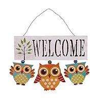 Rainbow Handcrafts Wood Owl Welcome Sign Wall Art Décor Hanging Primitive Country Wooden Owl Wall Ornament Kitchen Bathroom Porch Patio Garden Outdoor Decoration