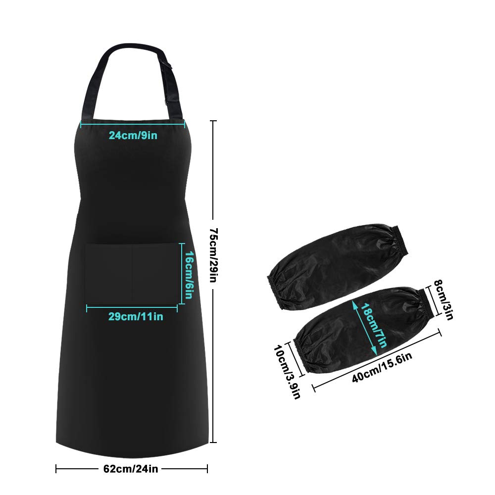 baotongle 2 pcs Unisex Adjustable Bib Apron Waterproof Kitchen Aprons with 1 Pair Sleeves for Home Kitchen,Restaurant,Gardening