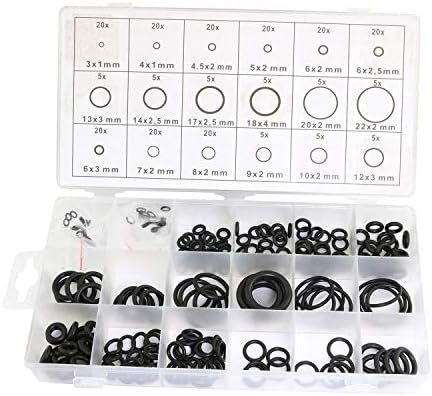 Partstock 225PCS O Ring Rubber Washer Gasket Seal Assortment Kit Black O-Ring Sealing Washers Set