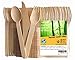Disposable Wooden Cutlery 200pc Set | 100 Forks | 50 Knives | 50 Spoons, 6.25 inch length. 100% Natural, Eco-Friendly, Compostable, Biodegradable, Premium Utensils for Anniversary Parties by KABOOCHY