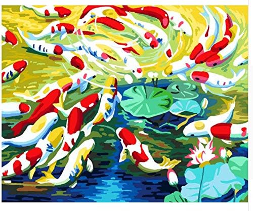 Goldfish DIY Digital Painting by Numbers Abstract Home Decor Coloring Paint by Numbers for Kids Gift Fish Pictures with Frame 40x50cm