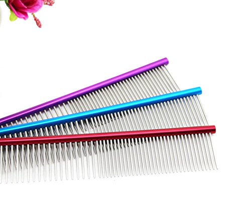 Fabal Pet Dog Comb Professional Steel Hair Trimmer Comb Dog Cat Cleaning Brush Pet Dog Cat Accessories (Purple)