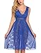 Avidlove Women V-Neck Blue Lingerie Eyelash Lace Babydoll Mesh Chemise Nightwear Outfits M