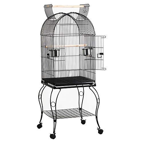Yaheetech 59″ Rolling Standing Medium Dome Open Top Bird Cage for Parrots Cockatiels Sun Conures Parakeets Lovebirds Budgies Finches Canary Pet Bird Cage with Removable Stand