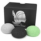 Konjac Sponge (3 Pack) - Facial Sponges - Hemisphere Shape - Charcoal, Green Tea, Natural White