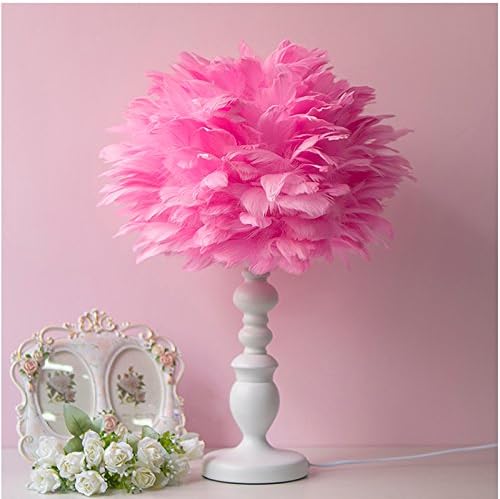 OAKLIGHTING Modern Feather Ball Table Lamp Bedroom Rustic Pink Desk Light (Pink)