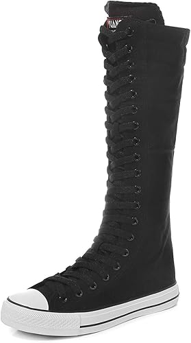 knee high canvas lace up boots