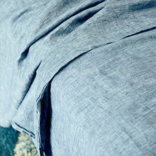 Merryfeel Luxurious 100% Pure French Linen Sheet Set - Cal King -Chambray blue