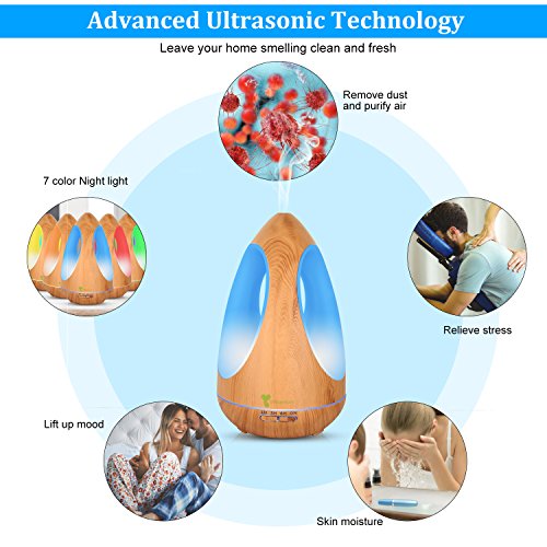 Diffuserlove Diffuser 550ML Three-sided Lamps Essential Oil Diffuser Ultrasonic Cool Mist Humidifier, 7 Color LED Lights, Waterless Auto Shut-off for Home Baby Room Office Yoga Kitchen