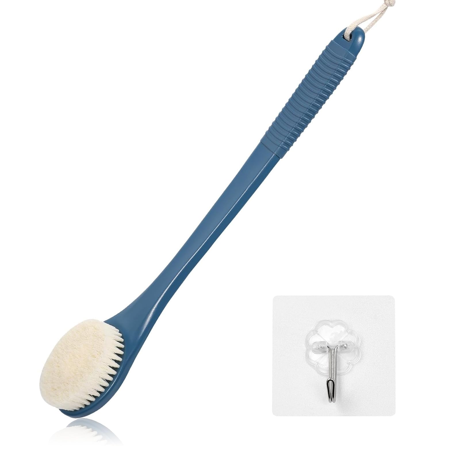 ROLIZOE 17-Inch Back Scrubber for Shower, Anti-Slip Exfoliating Body Brush for Bath, Gentle Back Brush for Shower for Men, and Women, Cleaning Skin for Smooth, Glowing Skin (Blue)