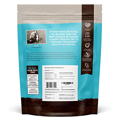 Raw Paws Large Lamb Ears for Dogs, 15 Pack Packed in USA All