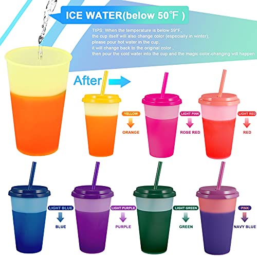 Color Changing Cups Tumblers with Lids & Straws for Kids 7 Reusable Plastic Bulk Tumblers 12oz