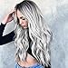 Women Long Curly Wig Gradient Gray Black Roots Ship from US Mixed Colors Wavy Synthetic Wig Heat Resistant Full Wig for Costume Party Masquerade Cosplay (Gray)