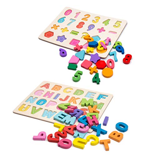 Alphabet Blocks Learning Puzzle | Wooden Upper Case Letter and Number Learning Board Toy - Ideal for Early Educational Learning for Kindergarten Toddlers & Preschools - Thumbnail 4