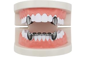 Retzjorv 18K Gold Plated Hip Hop Teeth Grillz Caps 2pc Single Fangs and 6 Bottom Grillz Set for Your Teeth Grills for Men Women Rapper Accessory