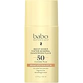 Babo Botanicals Daily Sheer Tinted Mineral Sunscreen Fluid SPF50 - Natural Zinc Oxide - Passion Fruit Oil - Golden-Hued Tint - Fragrance Free - Ultra-Lightweight - For Face - For all ages