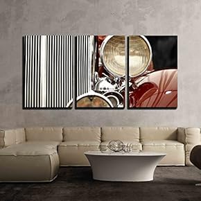 3 Piece Canvas Wall Art - Color Detail on The Headlight of a Vintage Car. - Modern Home Art Stretched and Framed Ready to Hang - 16"x24"x3 Panels