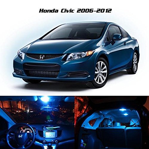 Partsam 2006-2012 Honda Civic Coupe Sedan Ice Blue Interior LED Lights Package Kit + Gift Tool (6 Pieces)
