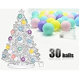 30 LED Cotton Ball Globe String Lights with Warm White ，15.7FT, Battery Powered Globe Fairy Lantern Lights for Garden Party Home Decoration