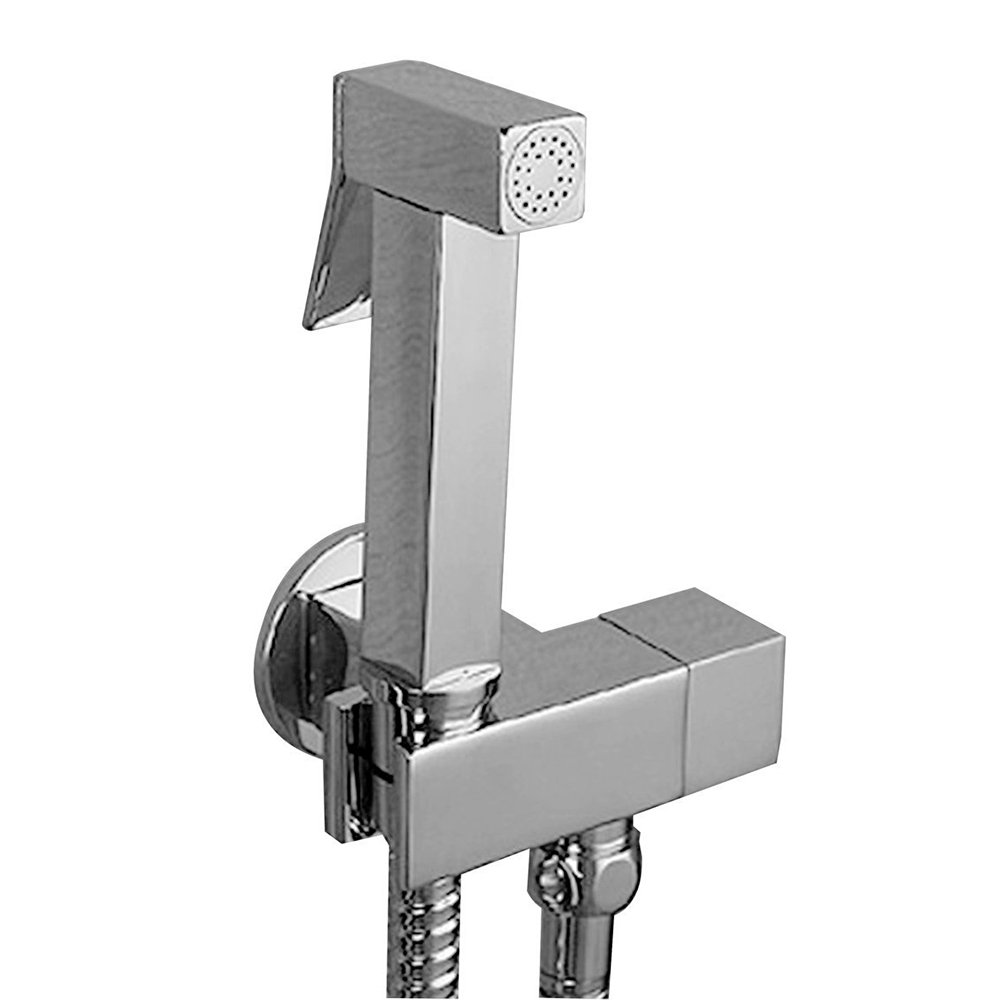 Skybath Brass Chrome Muslim Shataff Toilet Hand Held Bidet Spray Kit Set with Brass Shut Off Valve Square