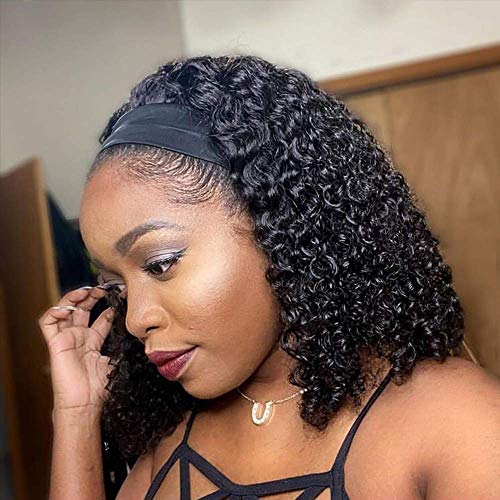 TNICE Women's Brazilian Curly Headband Wig No Lace Front Headband Wigs Human Hair Wigs for Women Black Natural Color 150% Density (12 Inches)