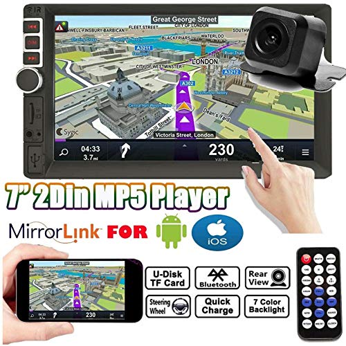 7 inch Double 2 Din Car Stereo with Backup Camera Touch Screen Mirror Link for GPS, Support BT AM USB Steering Wheel Control Radio for 2014-2017 Ford E-150 E-250 E-350 E-450
