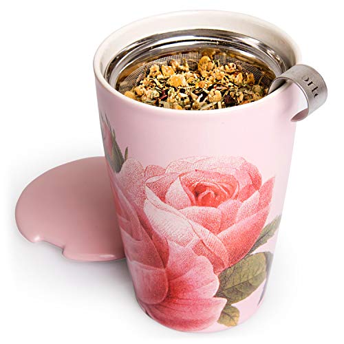 Tea Forte Kati Cup Jardin, Ceramic Tea Infuser Cup with Infuser Basket and Lid for Steeping Loose Leaf Tea