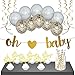 Baby Shower Decorations - Gender Neutral, for Girl or Boy | Gold, Oh Baby Shower Banner, 10 Gold/White Balloons, 6 Cupcake Toppers, 12 Straws & 6 Gold Streamers | 35 Piece set | Gender Reveal