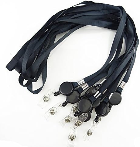 Honbay Plastic Retractable Badge Reel Key Chain ID Badge Holder with Lanyard Neck Strap for Key Cards, ID Cards, Credit Cards etc, Pack of 8 Pieces (Black)