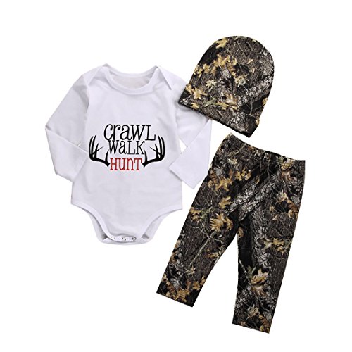 3Pcs Baby Girls Boys Outfits Set Long Sleeve Romper+Long Pants with Hat(90cm/6-12 Months)