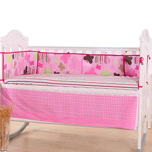 Amomo Crib Bumpers Breathable Baby Bumper Pads 4 Piece for Baby Girl Boy (Pink-Butterfly)
