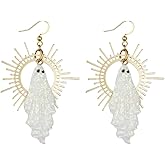 Gothic White Ghost Earrings for Women Halloween Funny Ghost Dangle Drop Earrings Gold Round Disc Sun Statement Earrings Cute Halloween Jewelry Gift for Women