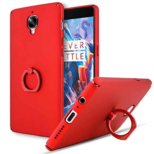 OnePlus 3 / OnePlus 3T Case, Topnow Resistant Shockproof Rotate Pull Ring Frame Stent Function Back Cover Shell Bumper with Impact Absorbing Thin Hard PC Phone Cases for One Plus 3 3T – Red