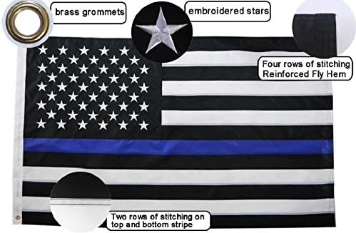 Thin Blue Line American Flag - 3x5 Feet, Embroidered Stars, Sewn Stripes, Premium Stitching, for Police and Law Enforcement Support