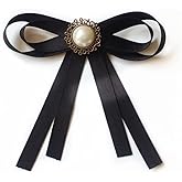 JKQBUX Black Bow Brooches Pin for Woman Girls Pre-Tied Collar Neck Clips Bow Tie