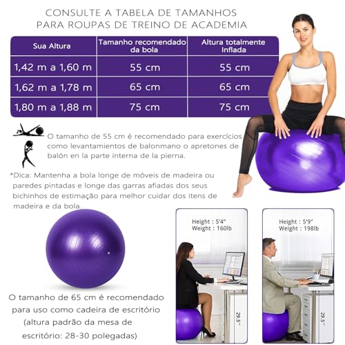 GODREAM Bola Pilates, Bola Fisioterapia, Bola Suiça, 55 cm, 65 cm, 75 cm, Anti estouro, Suporta até 300kg, Ideal para Gestante, Ginastica, Yoga, Academia e Pilates em casa, com Bomba