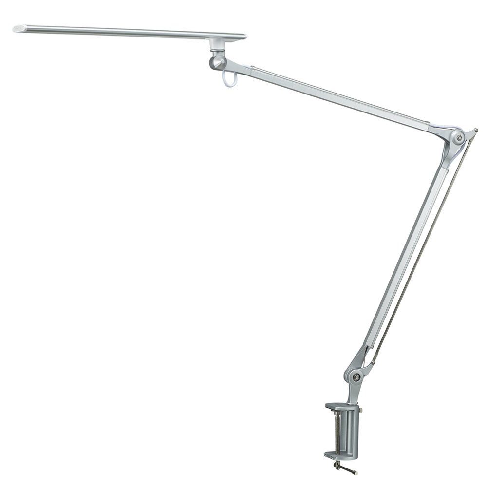 LED Desk Lamp, PHIVE Architect Lamp, Task Lamp, Metal Swing Arm Dimmable Clamp On Light (Eye-Care, Touch Control, Memory Function, Adjustable Arm Office Lamp Work Lighting) Silver